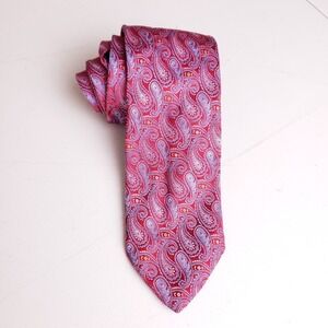 Louis Dell'Olio Paisley Necktie Made In Italy Red Blue Silk Tie 3" Luxury Menswe